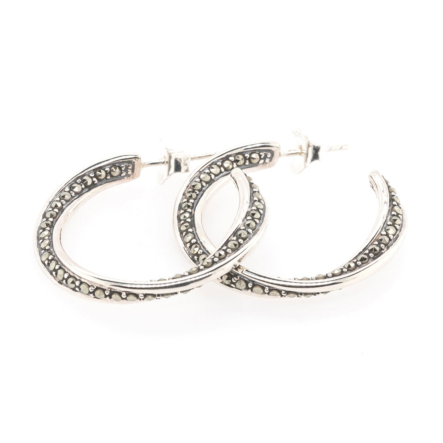 Genevieve: Hoop Earrings in Marcasite and Sterling Silver.