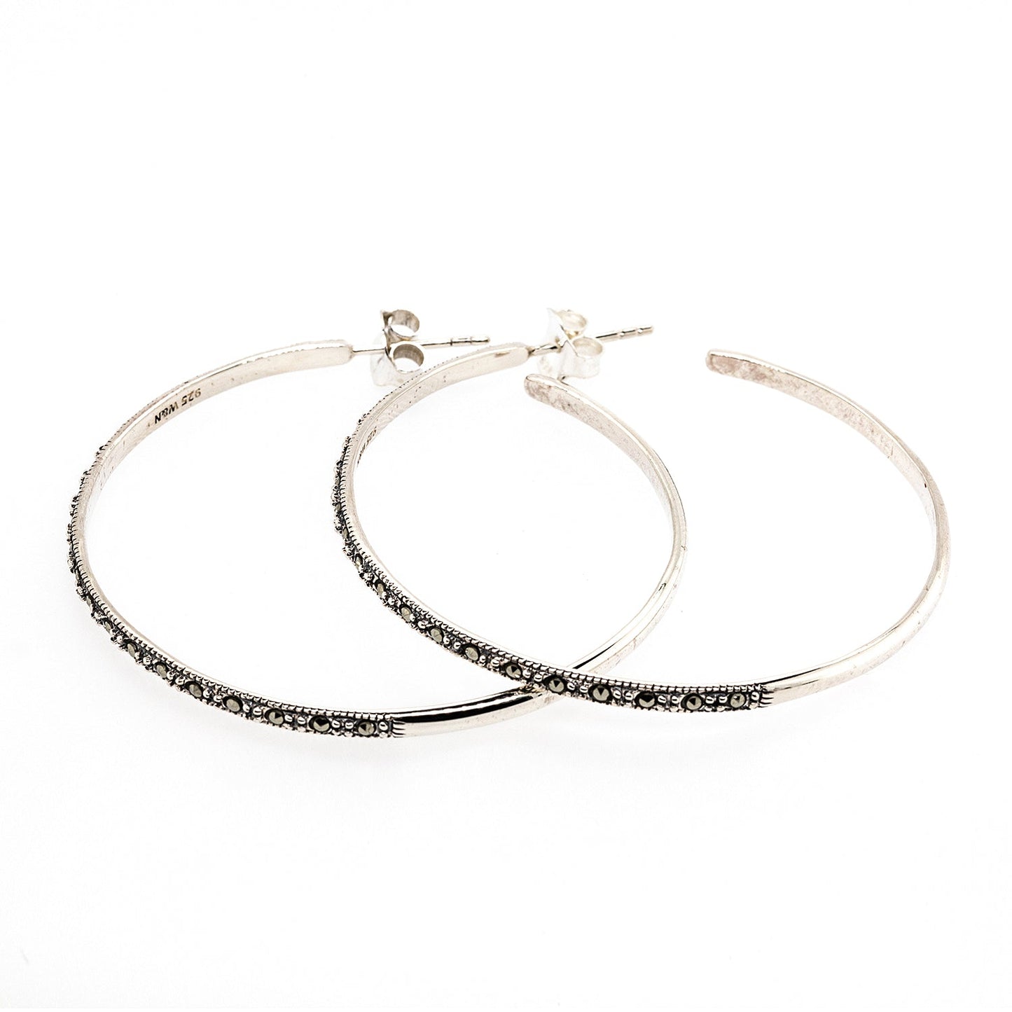 Ottilie: Hoop Earrings in Marcasite and Sterling Silver.