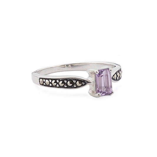 Art Deco Style Ring: Amethyst, Marcasite and Sterling Silver