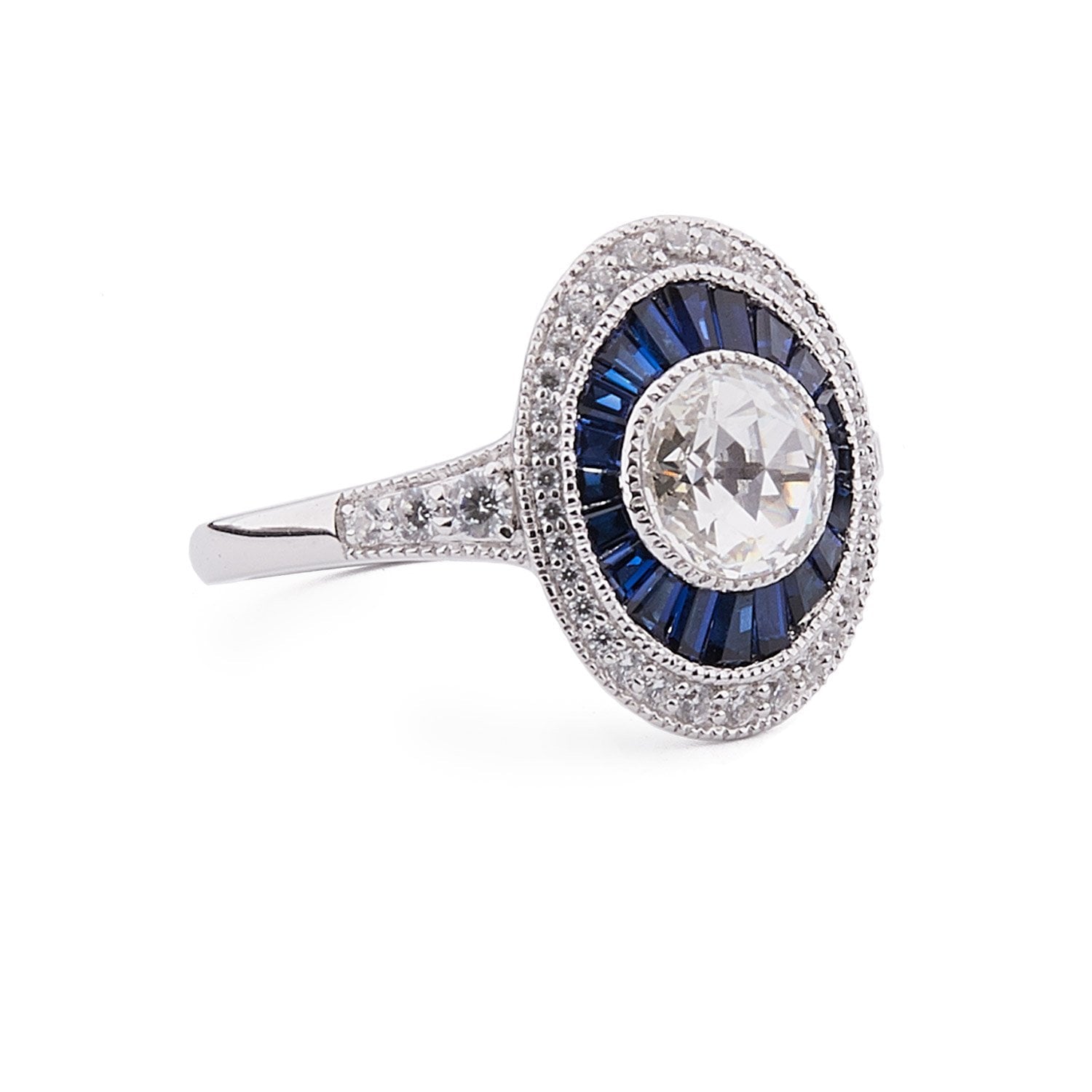 Allegra: Art Deco Ring in Cubic Zirconia, Synthetic Sapphire and Sterling  Silver