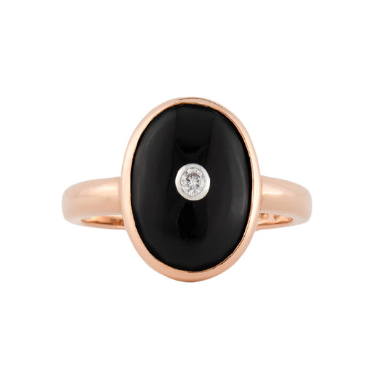 Art Deco Style Ring: Rose Gold, Onyx, Diamond