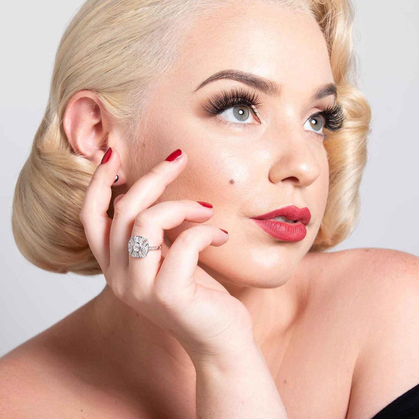 Ava: Art Deco Cushion Shaped Ring in Cubic Zirconia and Sterling Silver