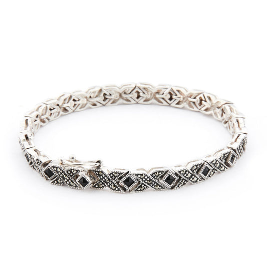 Wellington_&_North_Art_Deco_Jewellery_Lillian_Black_Onyx_Marcasite_925_Sterling_Silver_Bracelet_Bangle_Side_Angle