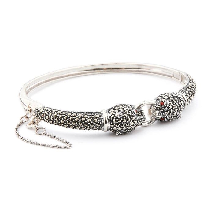 Panther Bangle: Sterling Silver, Marcasite, Carnelian