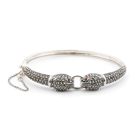 Panther Bangle: Sterling Silver, Marcasite, Carnelian