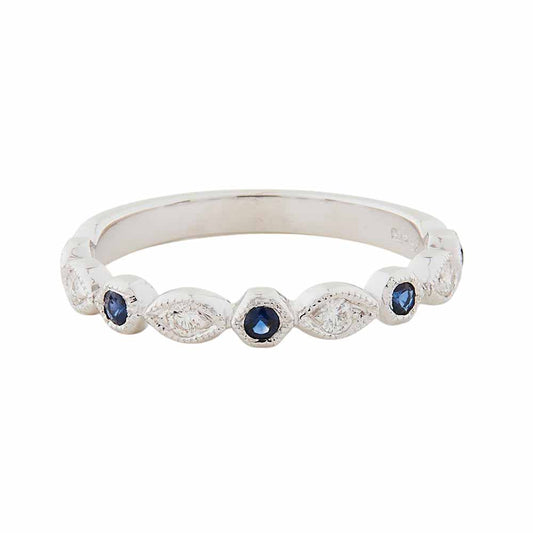 Art Deco Style Ring: 9ct White Gold, Sapphire and Diamond