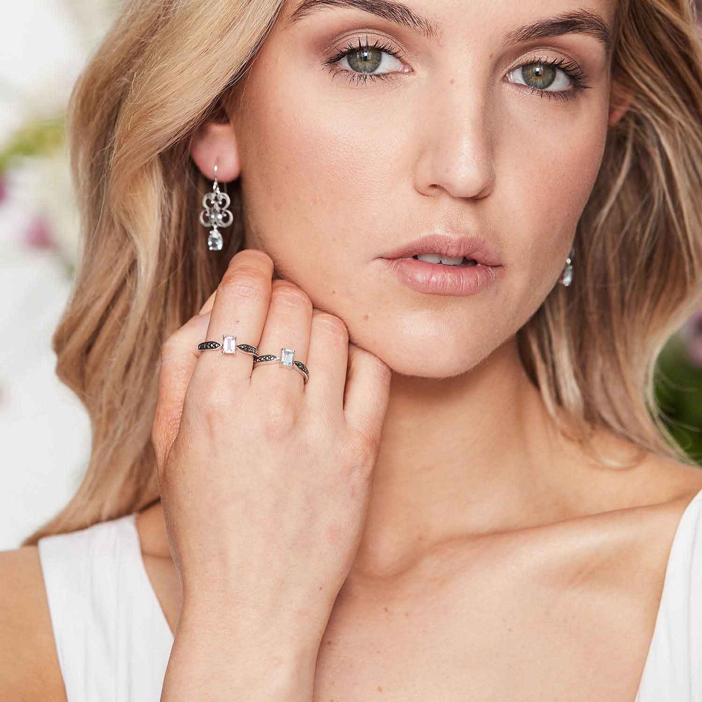 Celia: Art Deco Ring in Blue Topaz, Marcasite and Sterling Silver