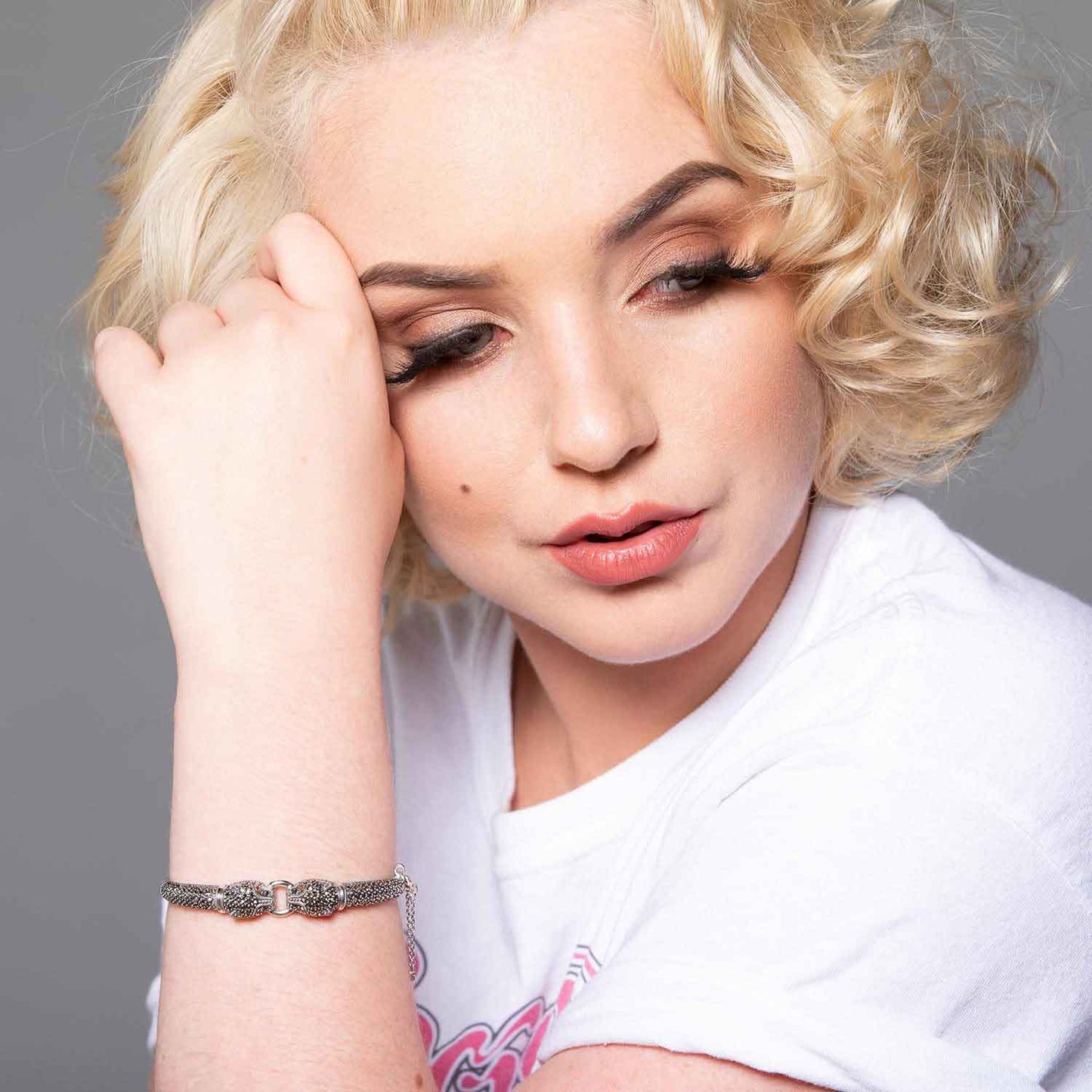 Chrissie: Panther Bangle in Marcasite, Carnelian and Sterling Silver