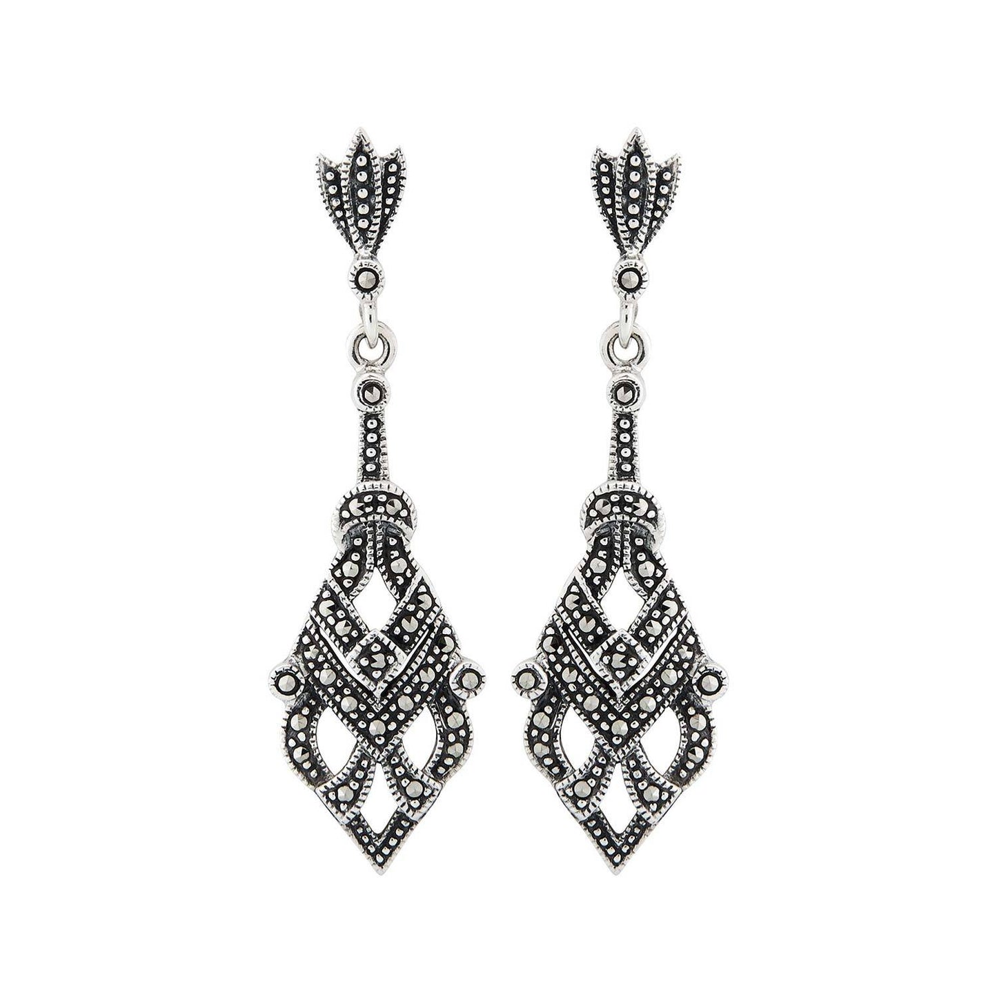 Art Deco Style Drop Earrings: Marcasite and Sterling Silver