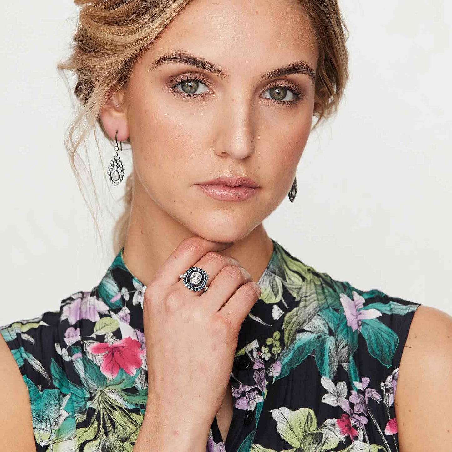 Delilah: Ring in Cubic Zirconia, Blue Topaz, Synthetic Sapphire and Sterling Silver