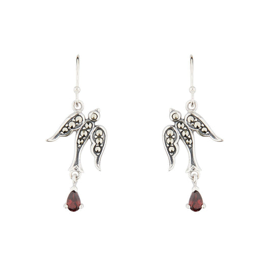 Wellington_&_North_Jewellery_Joni_Marcasite_Red_Garnet_925_Sterling_Silver_Swallow_Earrings