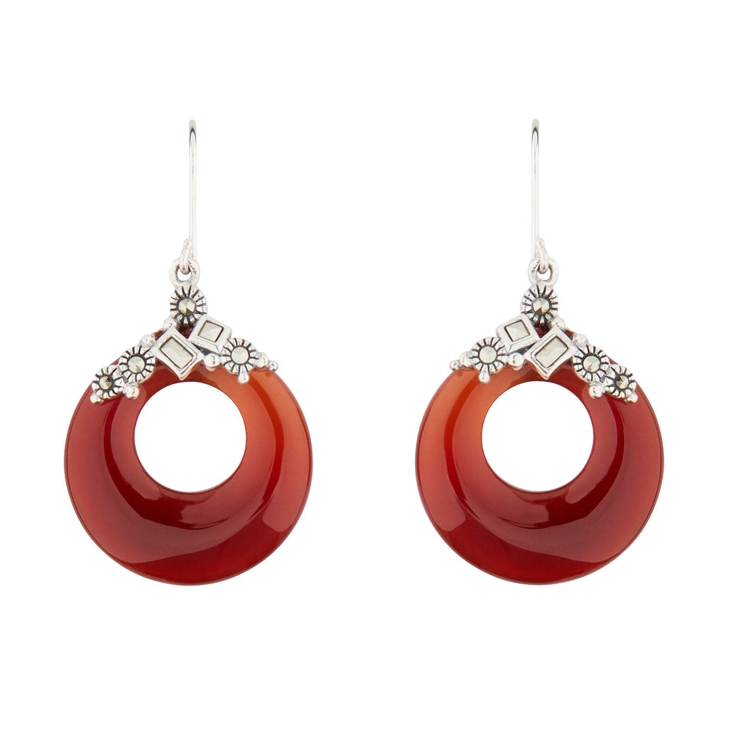 Sterling Silver Art Deco Drop Earrings with Carnelian and Marcasite ...