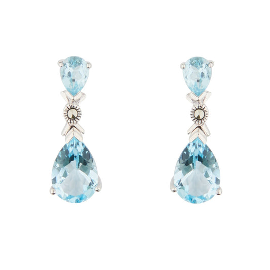 Wellington_&_North_Jewellery_Helena_Art_Deco_Blue_Topaz_Marcasite_925_Sterling_Silver_Drop_Earrings