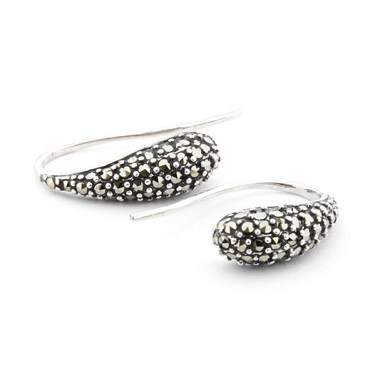Wellington_&_North_Art_Deco_Jewellery_Meredith_Marcasite_925_Sterling_Silver_Small_Huggie_Earrings_Side_Angle