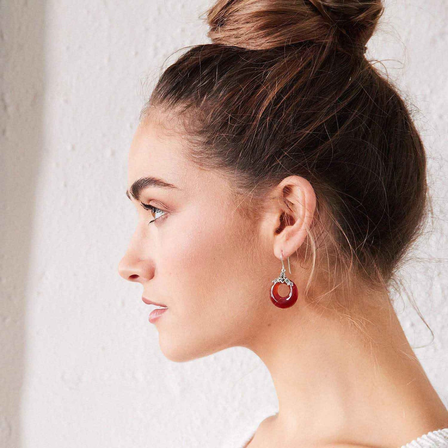 Elsie: Art Deco Drop Earrings in Carnelian, Marcasite and Sterling Silver