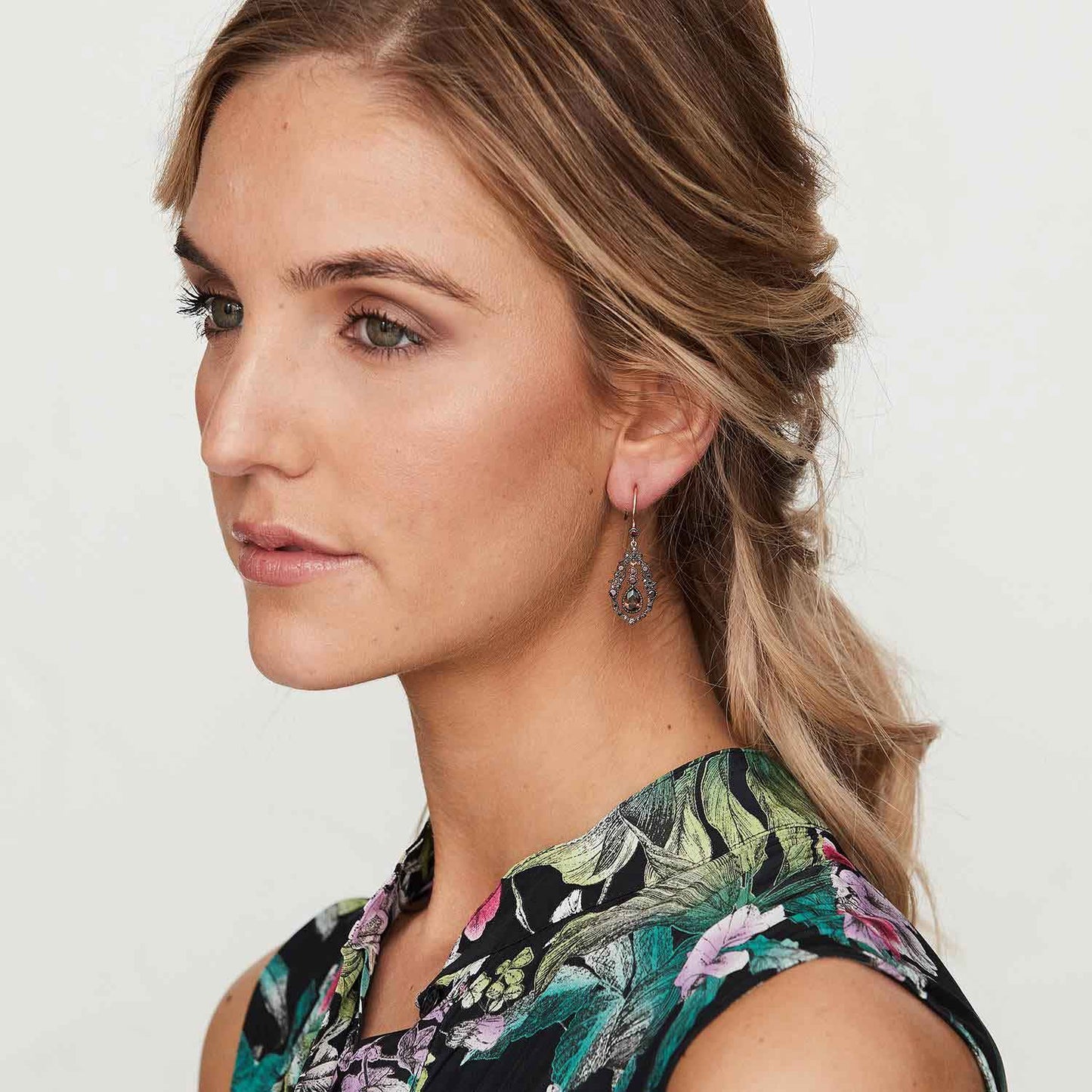 Eve: Drop Earrings in Cubic Zirconia and Rose Gold Plate Sterling Silver