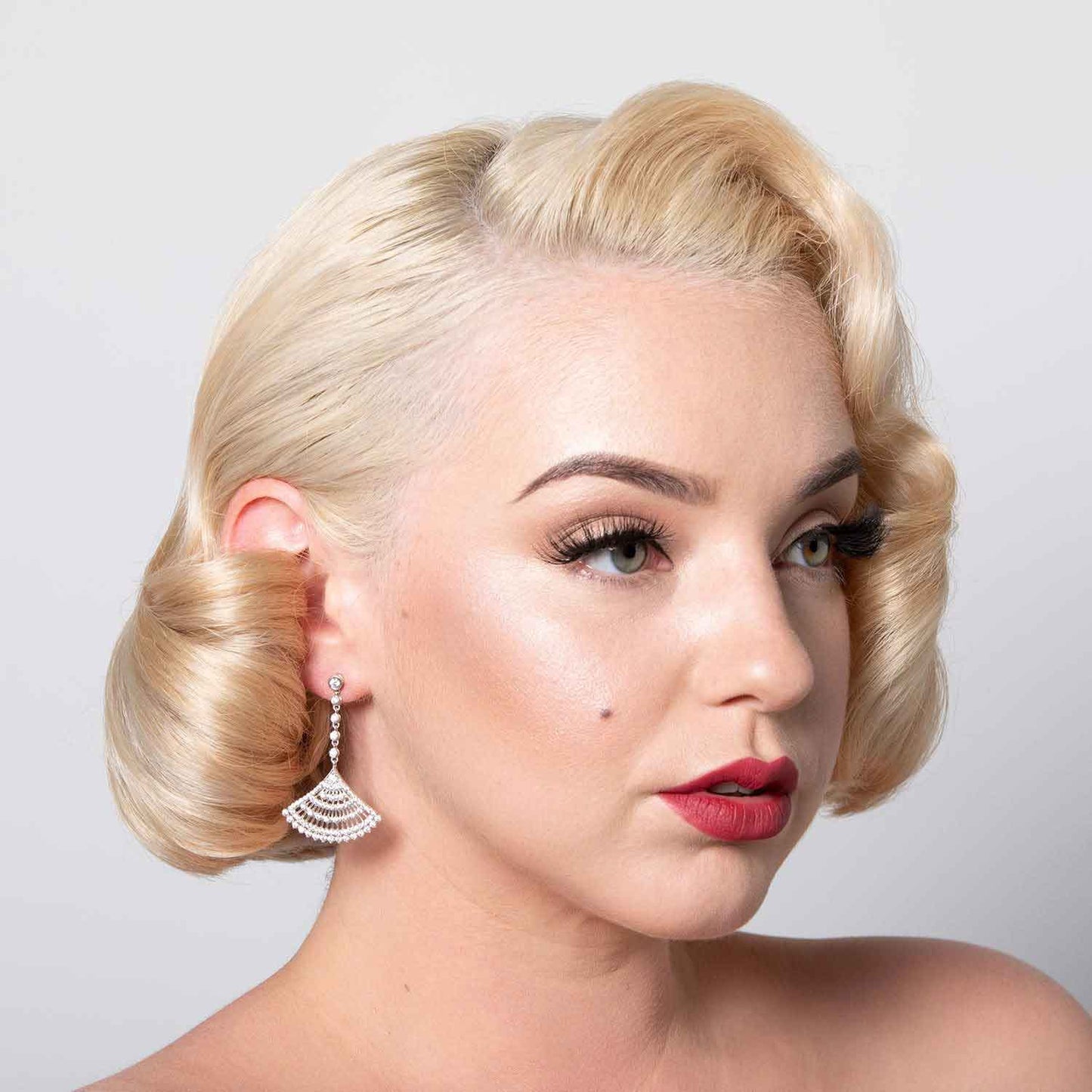 Grace: Art Deco Fan Drop Earrings in Cubic Zirconia and Sterling Silver