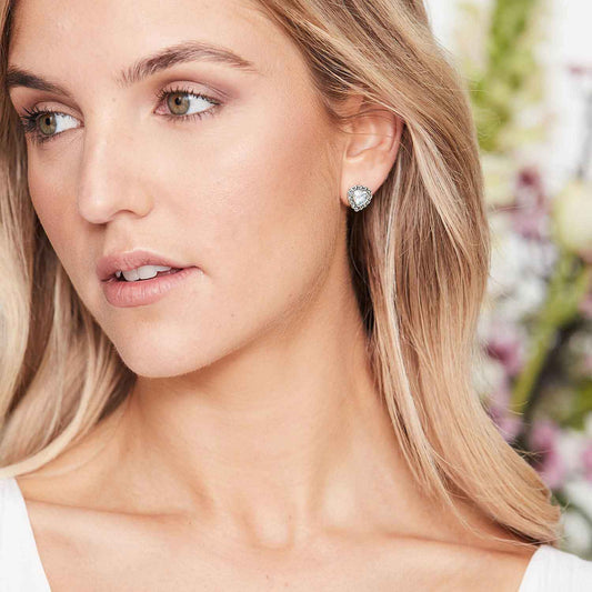 Jessica: Art Deco Heart Stud Earrings in Blue Topaz, Marcasite and Sterling Silver