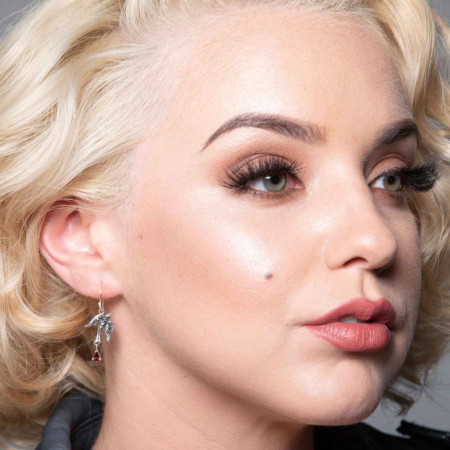 Joni: Swallow Earrings in Marcasite, Garnet and Sterling Silver