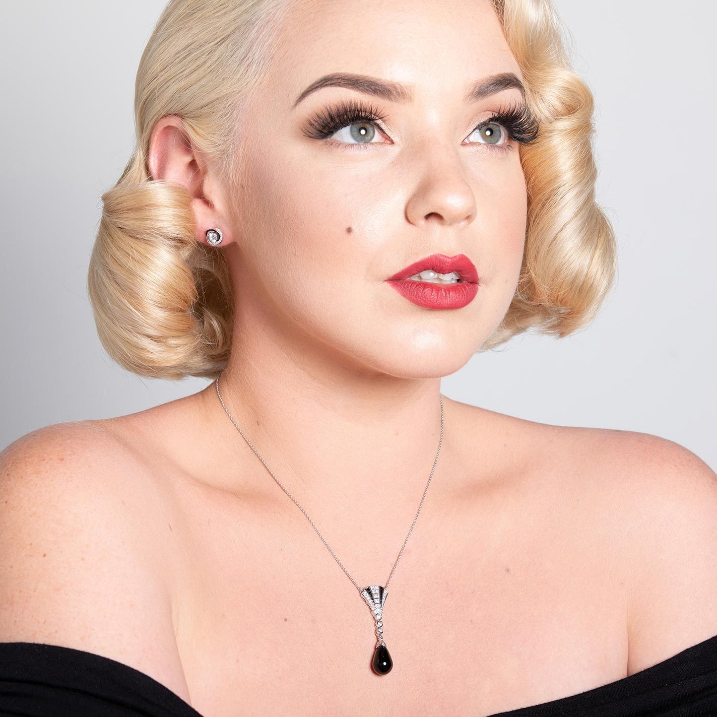 Louise: Art Deco Necklace in Black Onyx, Cubic Zirconia and Sterling Silver