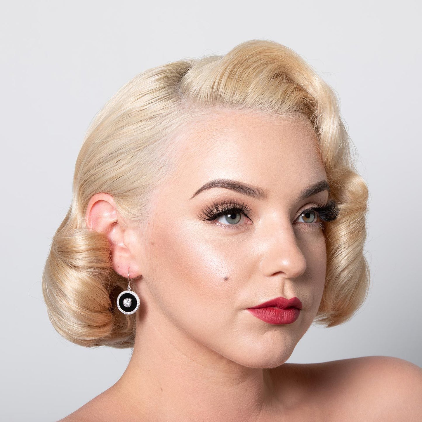 Marilyn: Art Deco Drop Earrings in Cubic Zirconia, Black Onyx and Sterling Silver
