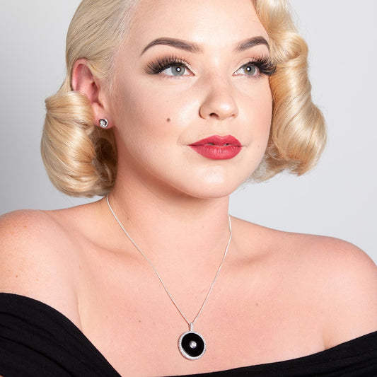 Marilyn: Art Deco Pendant Necklace in Cubic Zirconia, Black Onyx and Sterling Silver