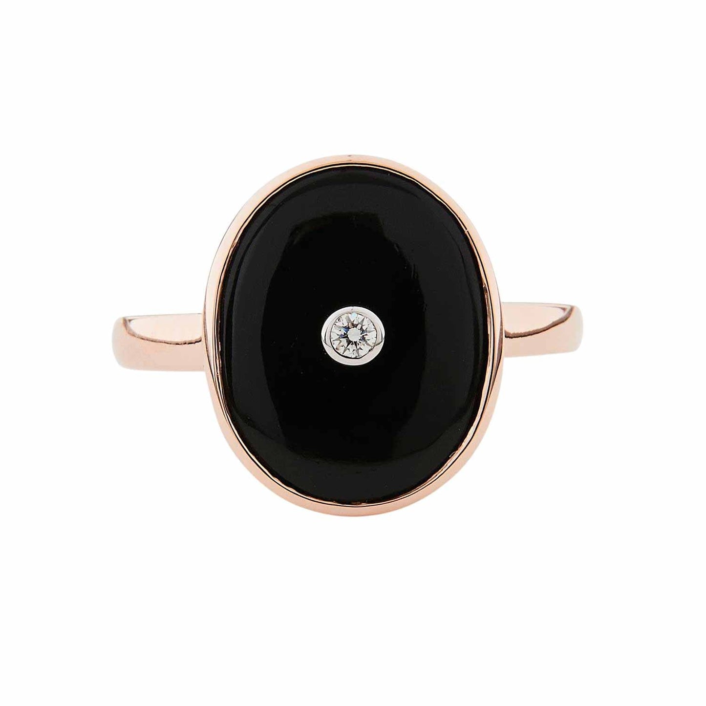 Art Deco Style Oval Ring: 9ct Rose Gold, Onyx and Diamond