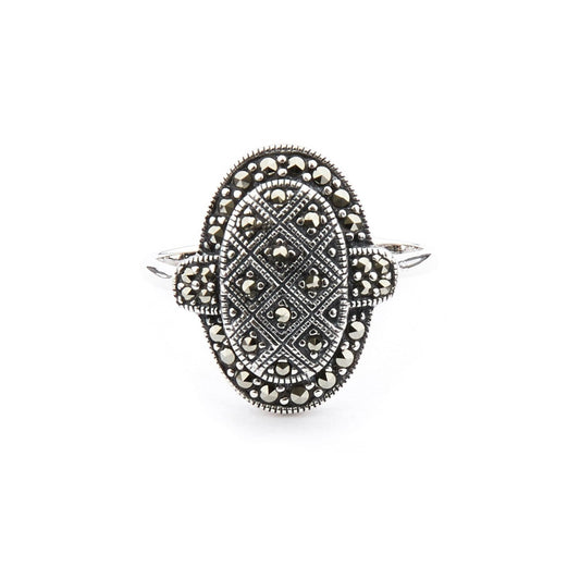 Art Deco Style Ring: Sterling Silver, Marcasite