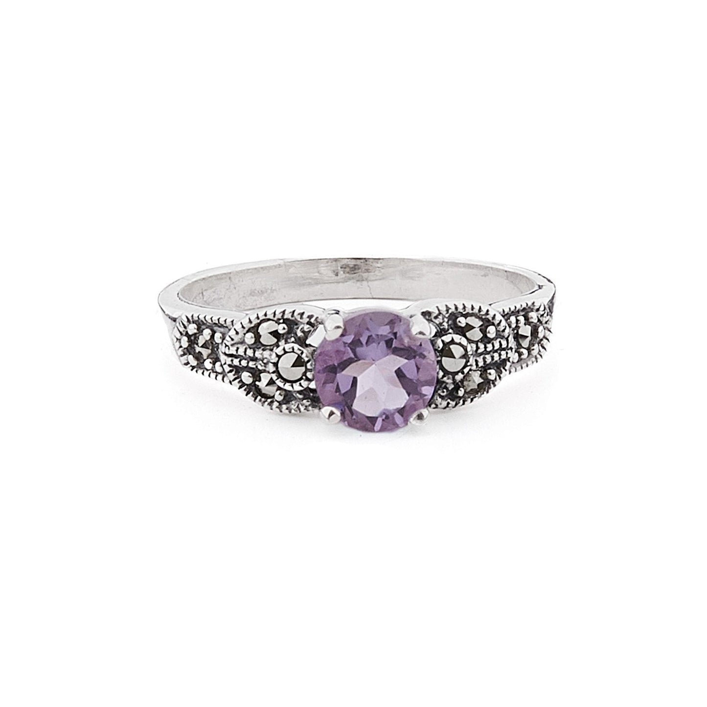 Art Deco Style Ring: Amethyst, Marcasite and Sterling Silver