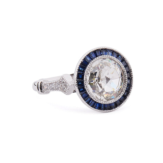 Scarlett: Art Deco Ring in Cubic Zirconia, Synthetic Sapphire and Sterling Silver