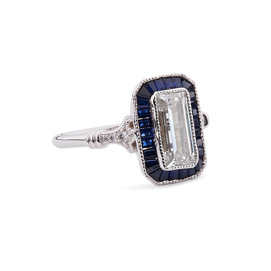 Tabitha: Art Deco Ring in Cubic Zirconia, Synthetic Sapphire and Sterling Silver