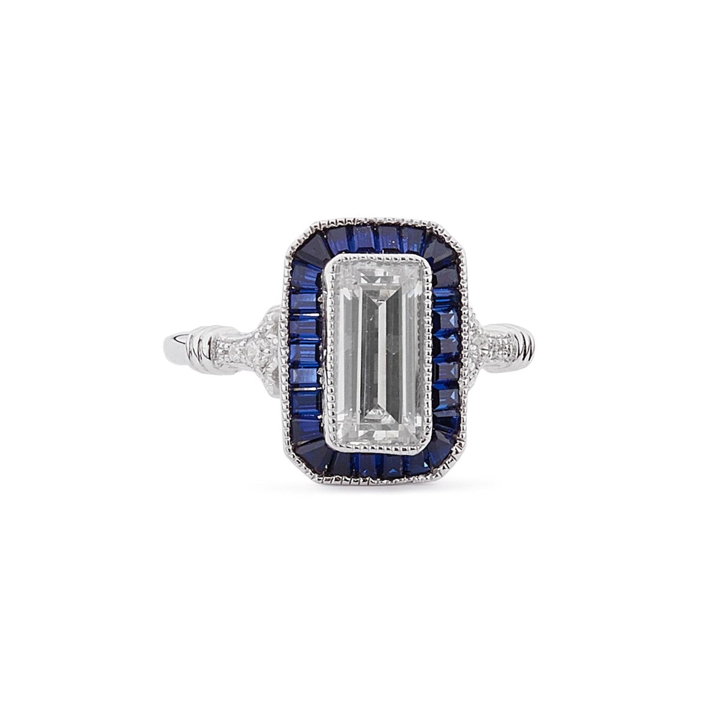 Tabitha: Art Deco Ring in Cubic Zirconia, Synthetic Sapphire and Sterling Silver