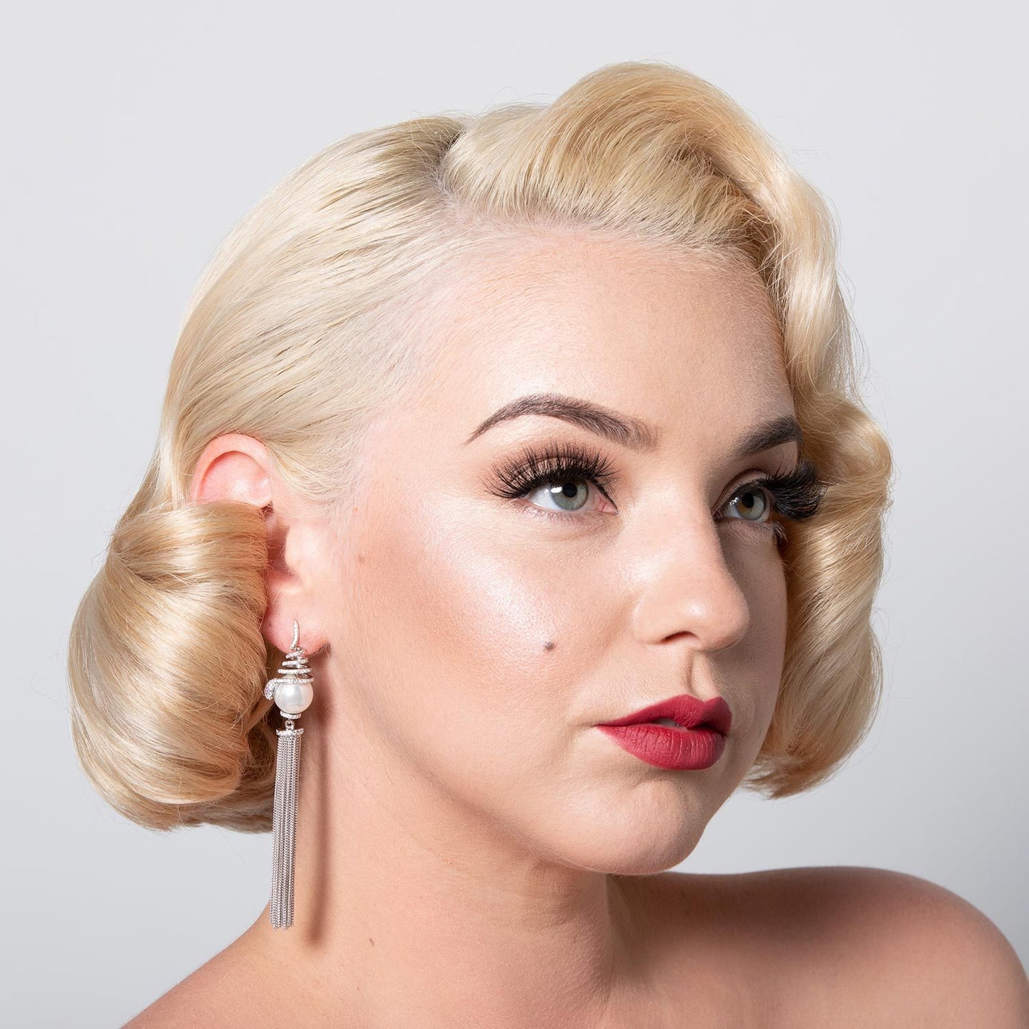 Vivien: Snake Tassle Drop Earrings in Pearl, Cubic Zirconia and Sterling Silver