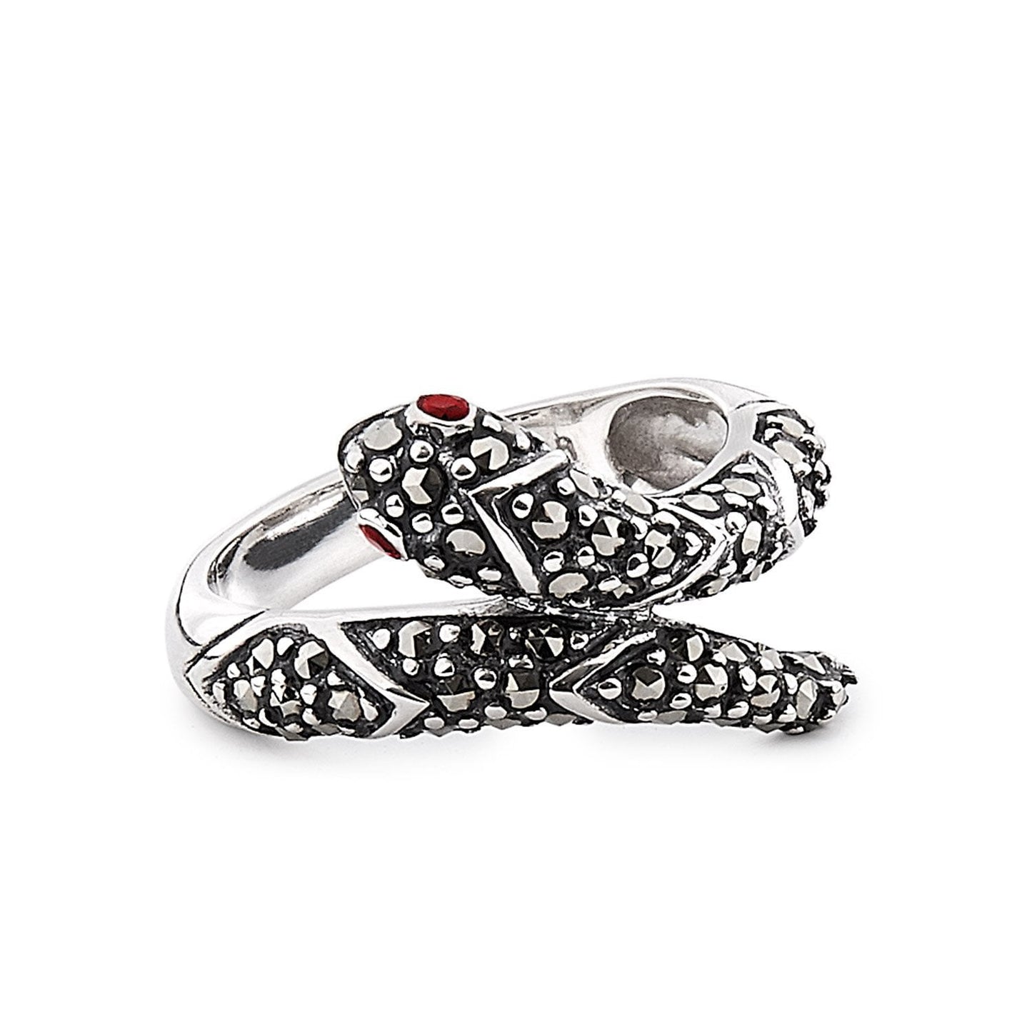 Suzi: Snake Ring in Marcasite, Garnet and Sterling Silver