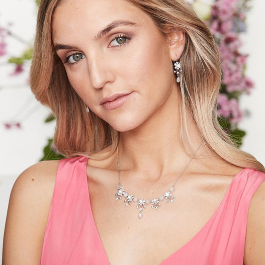 Ophelia: Art Nouveau Necklace in Moonstone, Cubic Zirconia and Sterling Silver