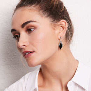 Stella: Art Deco Drop Earrings in Black Onyx, Marcasite and Sterling Silver