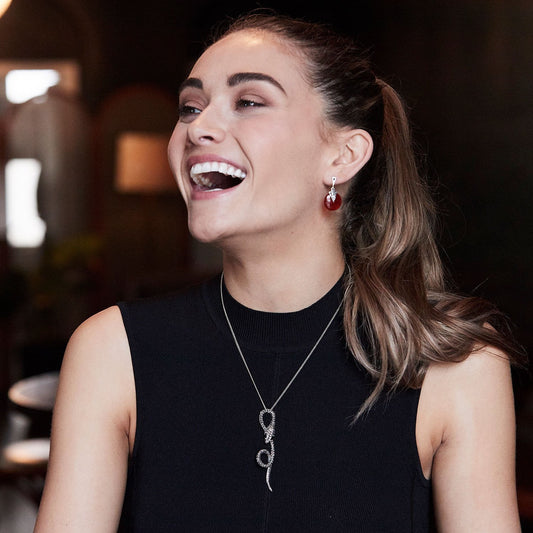 Victoria: Victorian Snake Pendant Necklace in Marcasite, Onyx and Sterling Silver