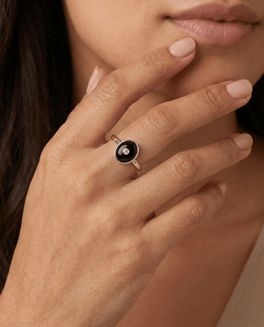 Anna: Classic Oval Art Deco Ring in Black Onyx, Cubic Zirconia and Sterling Silver