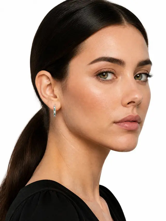 Arabella: Art Deco Earrings in 9ct White Gold with Emerald and Diamond