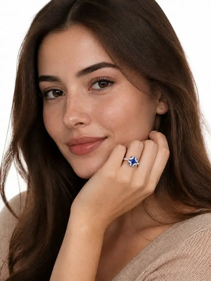 Diana: Art Deco Style Ring in 9ct White Gold, Sapphire and Diamond