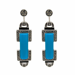 Simone: Art Deco Style Earrings in Turquoise, Marcasite, Black Onyx and Sterling Silver