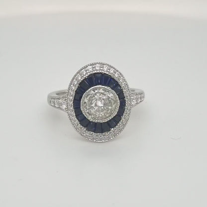 Allegra: Art Deco Ring in Cubic Zirconia, Synthetic Sapphire and Sterling Silver