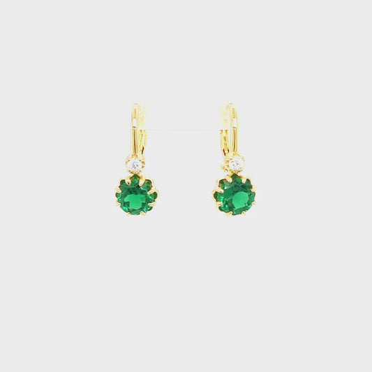 Lottie: Antique Style Earrings in Green Cubic Zirconia and Yellow Gold Plated Sterling Silver