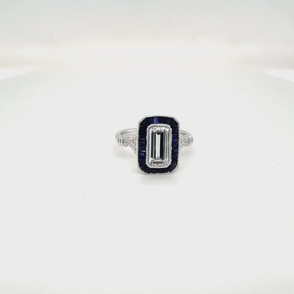 Tabitha: Art Deco Ring in Cubic Zirconia, Synthetic Sapphire and Sterling Silver