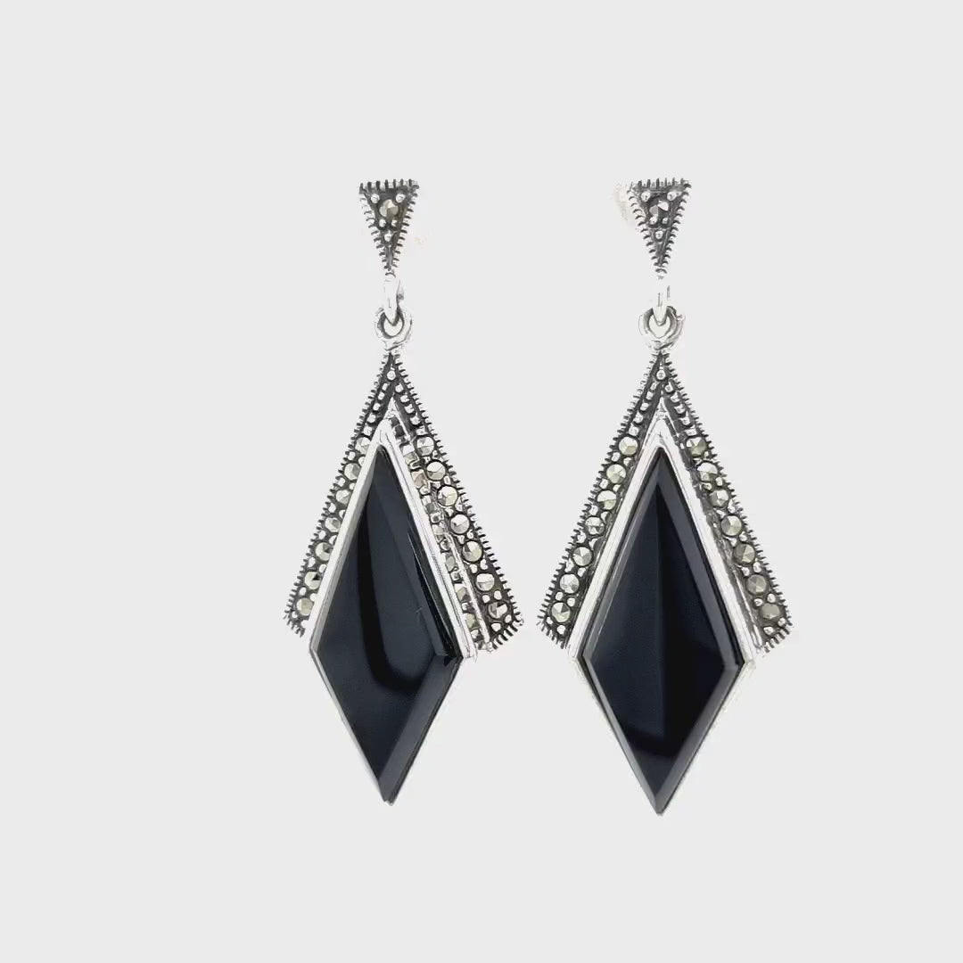 Handmade Dangling Black Onyx & Silver Plated Earrings – Hook Closure, Modern Drop Style