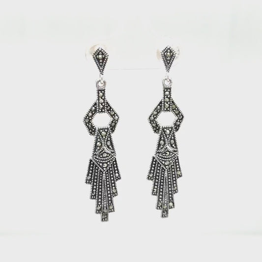 Penelope: Art Deco Drop Earrings in Marcasite and Sterling Silver