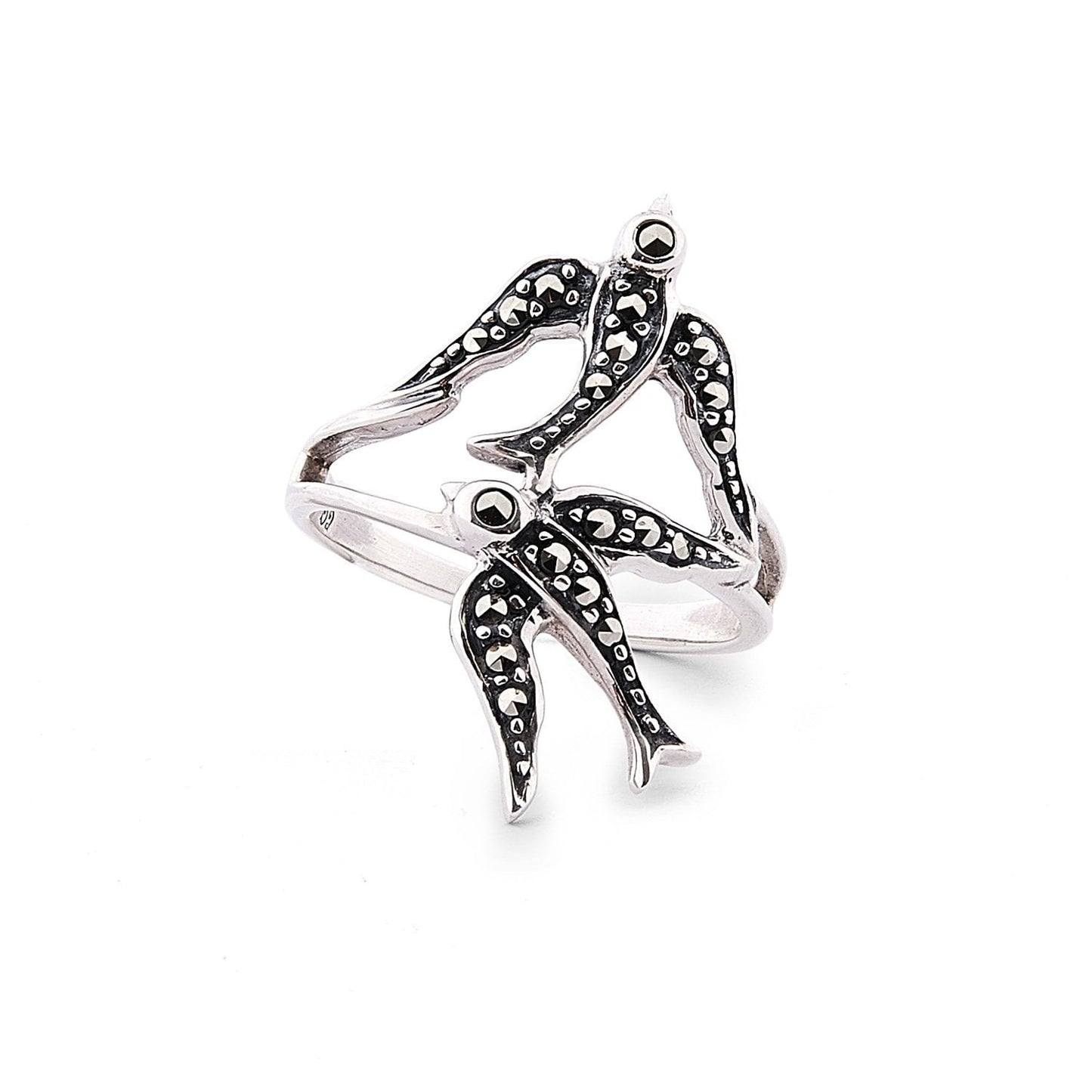Joni: Swallow Ring in Marcasite and Sterling Silver