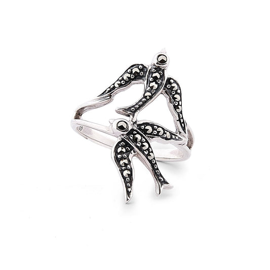 Joni: Swallow Ring in Marcasite and Sterling Silver