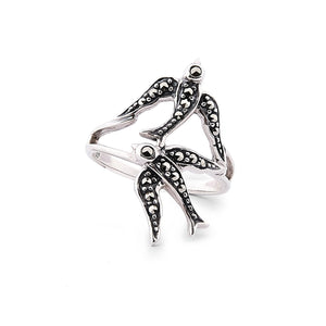 Joni: Swallow Ring in Marcasite and Sterling Silver
