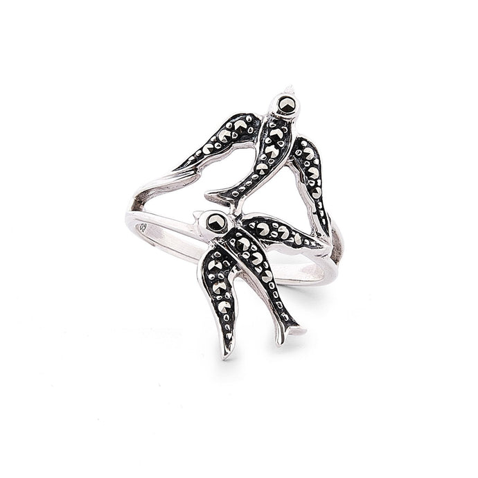 Joni: Swallow Ring in Marcasite and Sterling Silver